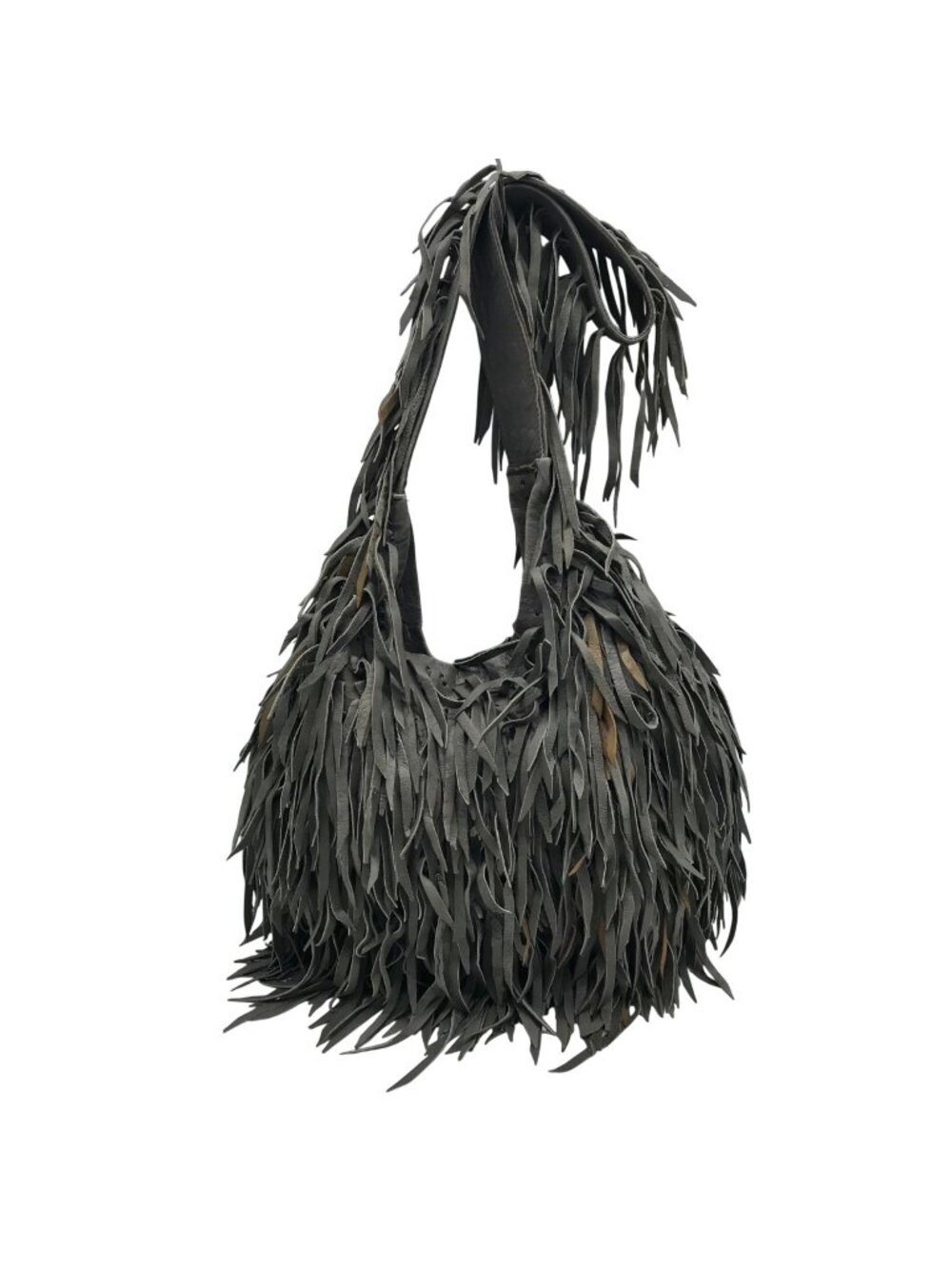 Grey Faux Leather Shoulder Bag